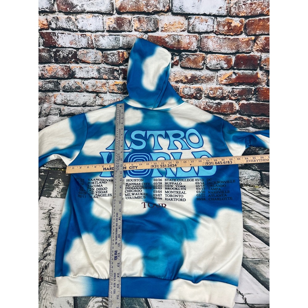 Astroworld Tie Dye Hoodie Blue White Travis Scott Tour Sweatshirt Medium Tour - Picture 6 of 6